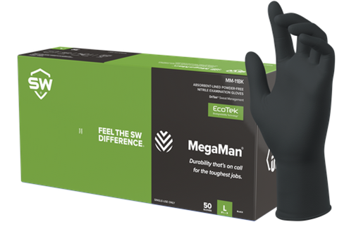 MM-11BK SW Safety® MegaMan® EcoTek® DriTek® Black Nitrile Exam Gloves